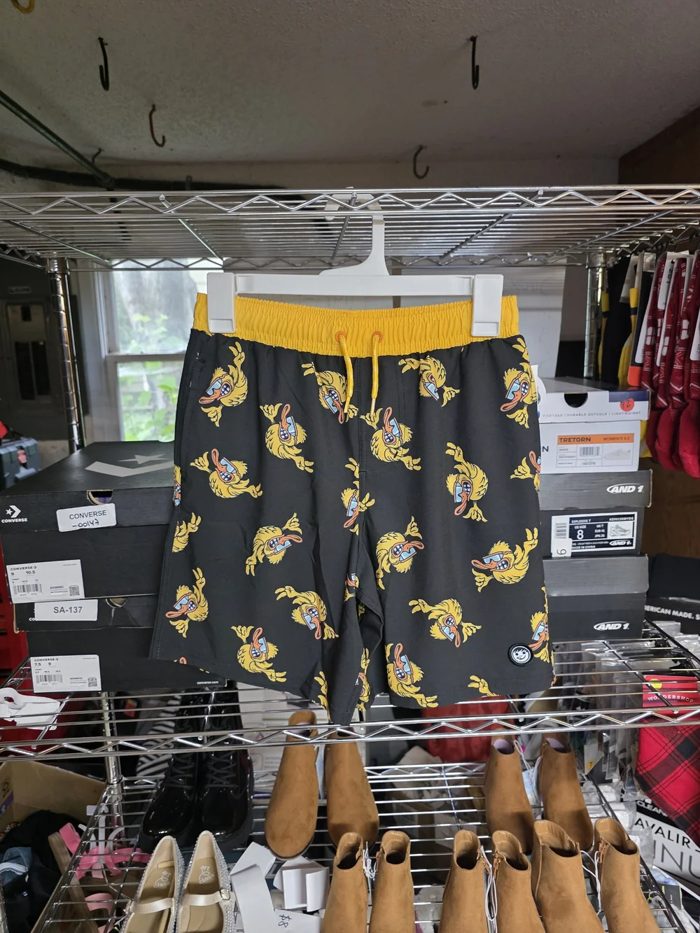 Men's Black & Yellow Cartoon Print Athletic Shorts